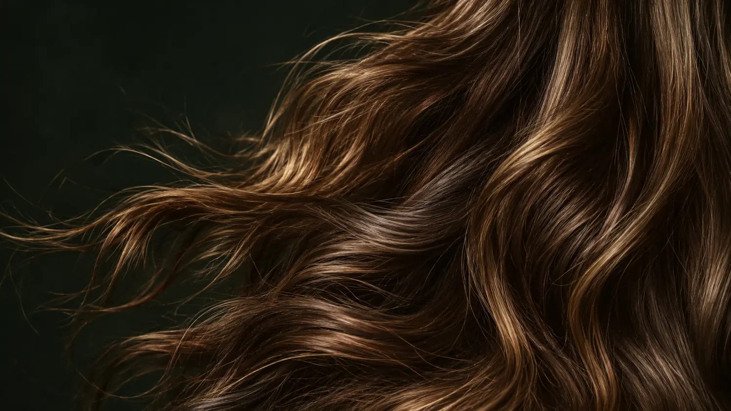 Editorial close-up of softly flowing brunette hair